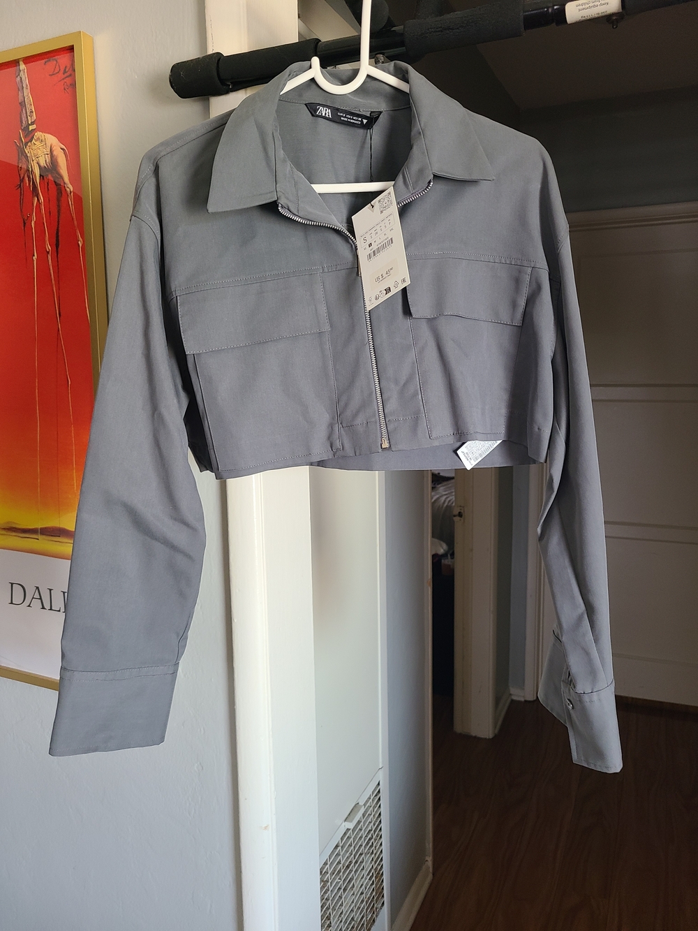 Zara Cropped Utility Jacket Gray Small NWT